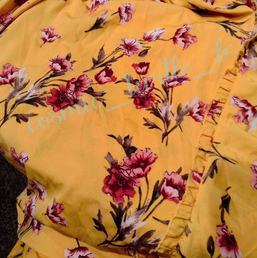 𝅺Vibrant Floral Flutter Sleeve Hi Low Maxi Flower Dress - Picture 7 of 12